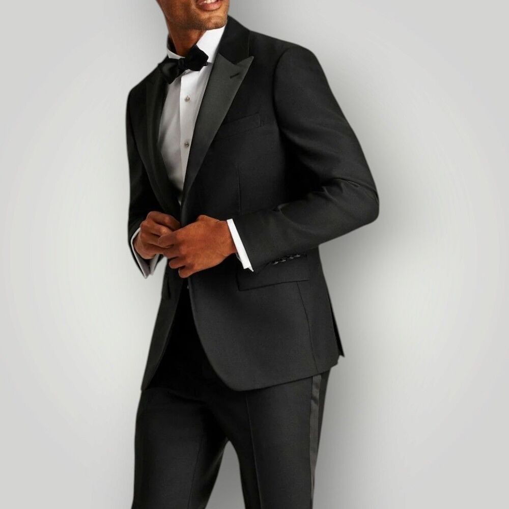 $450 MICHAEL KORS Mens Black Stretch Wool Blend Tuxedo Blazer Jacket 40R